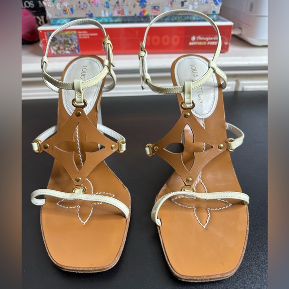 Louis Vuitton wedge heel sandals.  Slight wear on bottom of sandals. Size 7 (37) - Picture 2 of 13